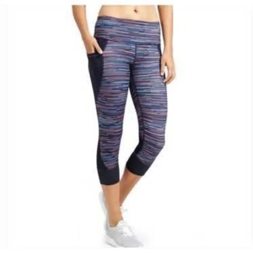Athleta Leggings Women's Striped Stretch Yoga Pants Pockets SZ XS